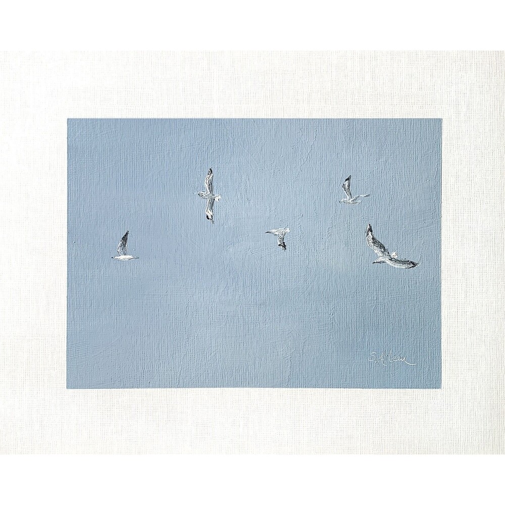 8x10 Original Oil Painting Sea Birds Seagulls Minimalist Coastal Sky Art Signed